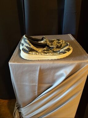 Hey Dude Kids Black and Cream Patterned Slip-On Shoes